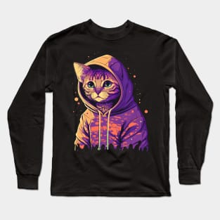 Cool Cat in a Vaporwave Hoodie Long Sleeve T-Shirt